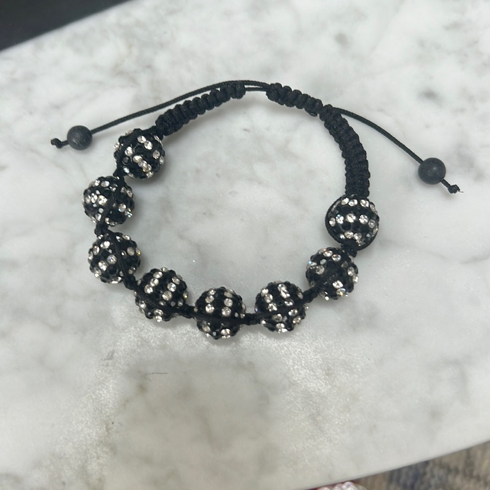 Black & Clear Crystal Beaded Bracelet. NWOT